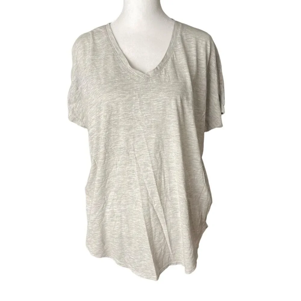BP Small Blouse Light Heathered Gray Vneck Short Sleeve Dolman Boxy Top